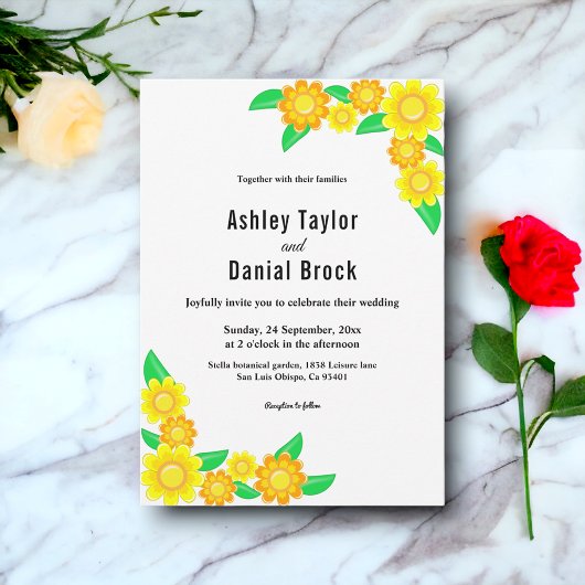 Elegante Hochzeit mit Botanischer Sonnenblume Einladung