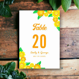 Elegante Hochzeit mit Botanischer Sonnenblume Tischnummer