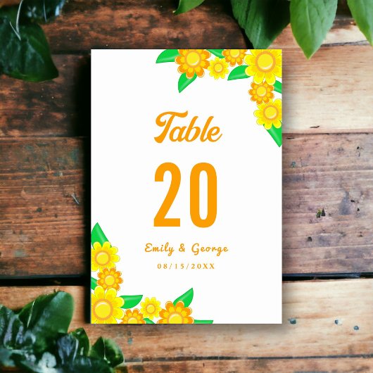 Elegante Hochzeit mit Botanischer Sonnenblume Tischnummer