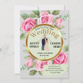 Elegante Hochzeit mit Braut und Bräutigam in Rose Einladung