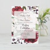 Elegante Hochzeit mit Burgund & Gold Floral Einladung (Stehend Vorderseite)