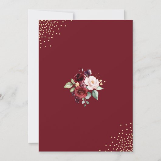 Elegante Hochzeit mit Burgund & Gold Floral Einladung (Rückseite)