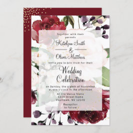 Elegante Hochzeit mit Burgund & Gold Floral Einladung