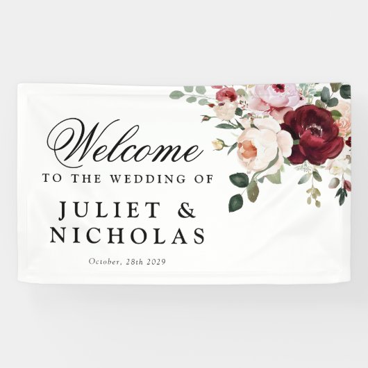 Elegante Hochzeit mit Burgund und Blush Banner (Horizontal)