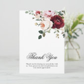 Elegante Hochzeit mit Burgund und Blush Dankeskarte (Stehend Vorderseite)