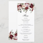 Elegante Hochzeit mit Burgund und Blush Menükarte (Vorne/Hinten)