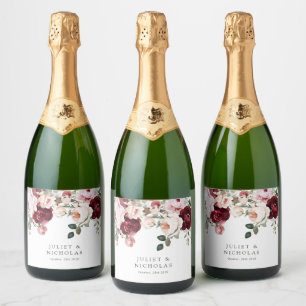 Elegante Hochzeit mit Burgund und Blush Schaumweinetikett