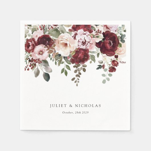 Elegante Hochzeit mit Burgund und Blush Serviette (Vorderseite)