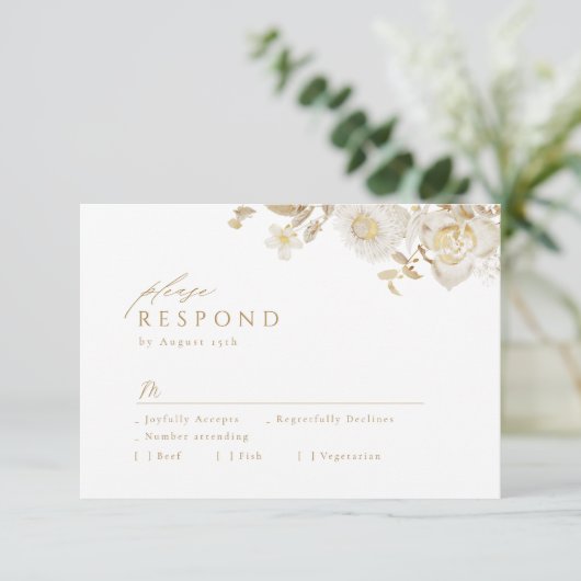 Elegante Hochzeit mit dem Botanischen Garten Gold RSVP Karte (Stehend Vorderseite)