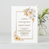 Elegante Hochzeit mit der White Gold Floral Einladung (Stehend Vorderseite)