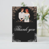 Elegante Hochzeit mit dunklen Blumen Dankeskarte (Stehend Vorderseite)