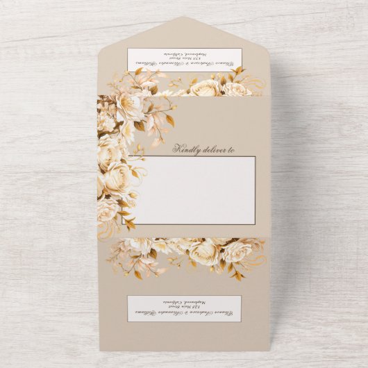 Elegante Hochzeit mit Elfenbein All In One Einladung (Außenbereich)