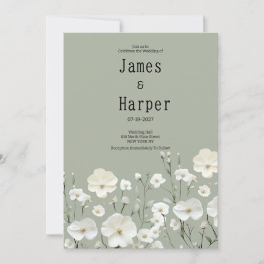 Elegante Hochzeit mit Elfenbein und zartem Blumenz Einladung (Vorderseite)