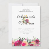 Elegante Hochzeit mit floralen Rosa Wasserfarben Einladung (Vorderseite)