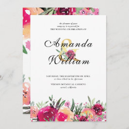 Elegante Hochzeit mit floralen Rosa Wasserfarben Einladung