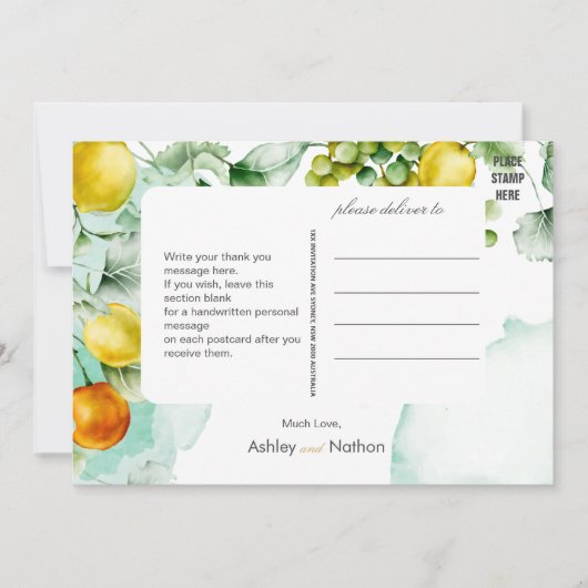 Elegante Hochzeit mit floralen und fruchtigen Wass Einladung (Vorderseite)