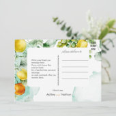 Elegante Hochzeit mit floralen und fruchtigen Wass Einladung (Stehend Vorderseite)