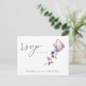 Elegante Hochzeit mit floraler Wasserfarbe Rsvp Postkarte (Stehend Vorderseite)