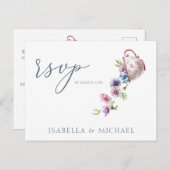 Elegante Hochzeit mit floraler Wasserfarbe Rsvp Postkarte (Vorne/Hinten)