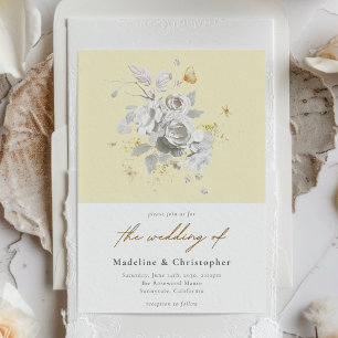 Elegante Hochzeit mit gelber Blüte Einladung