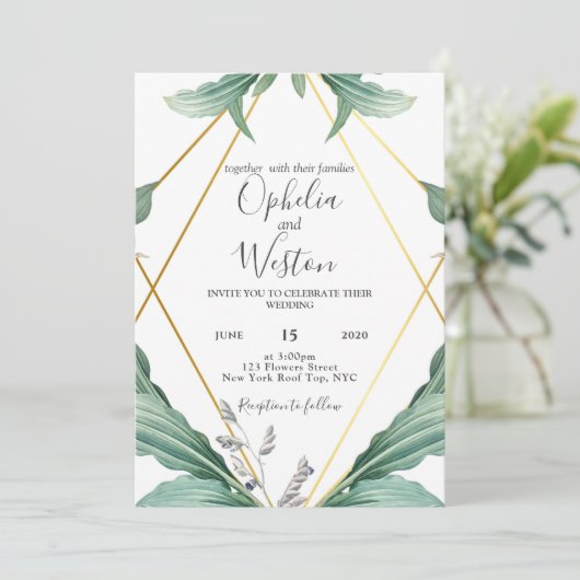 Elegante Hochzeit mit geometrischen Formen Einladung (Stehend Vorderseite)