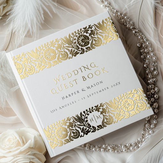 Elegante Hochzeit mit Gold Floral Gästebuch