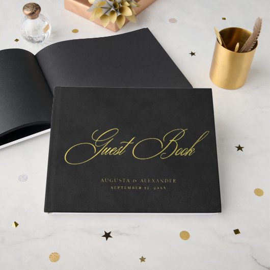 Elegante Hochzeit mit Gold Foil & Black Velvet Gästebuch (Vorderseite offen)