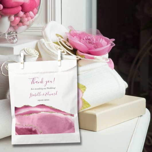 Elegante Hochzeit mit Gold Glitzer & Pink Agate St Geschenktütchen