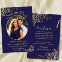Elegante Hochzeit mit Gold Lace & Oval Foto Navy