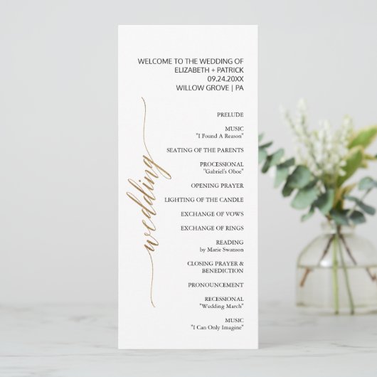 Elegante Hochzeit mit Gold und Black Calligraphy Programm (Stehend Vorderseite)
