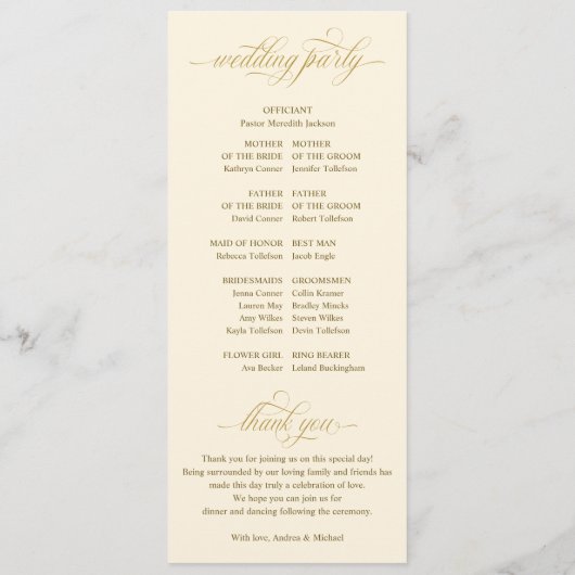 Elegante Hochzeit mit Gold und Creme Programm (Rückseite)