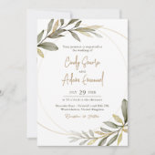 Elegante Hochzeit mit Gold und Grün Einladung (Vorderseite)