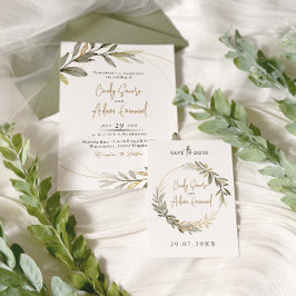 Elegante Hochzeit mit Gold und Grün Einladung