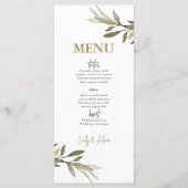 Elegante Hochzeit mit Gold und Grün Menükarte (Vorderseite)