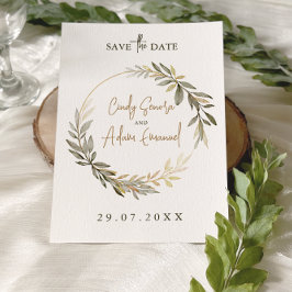 Elegante Hochzeit mit Gold und Grün Save The Date