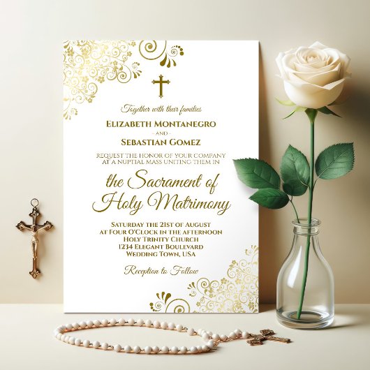 Elegante Hochzeit mit Gold und Weiß Einladung