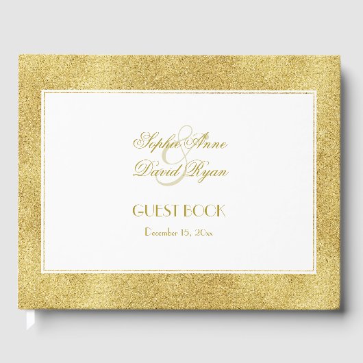 Elegante Hochzeit mit Gold und Weißer Grenze Gästebuch (Vorderseite)