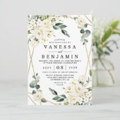 Elegante Hochzeit mit goldenem geometrischem Blume Einladung (Stehend Vorderseite)