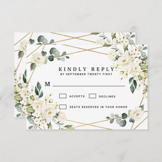 Elegante Hochzeit mit goldenem geometrischem Blume RSVP Karte (Vorne/Hinten)