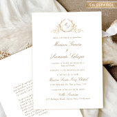 Elegante Hochzeit mit Goldmonogramm, auf Spanisch Einladung