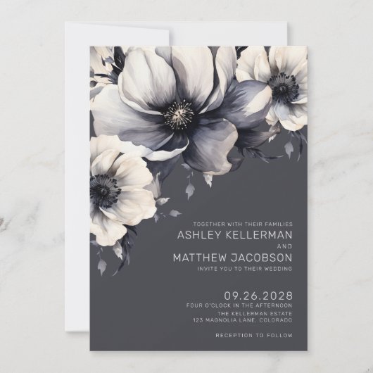 Elegante Hochzeit mit Graufarben Einladung (Vorderseite)