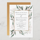 Elegante Hochzeit mit grünem Blattgold Einladung (Vorne/Hinten)