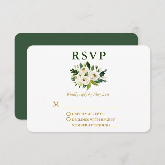 Elegante Hochzeit mit grüner Blüte RSVP Karte (Vorne/Hinten)