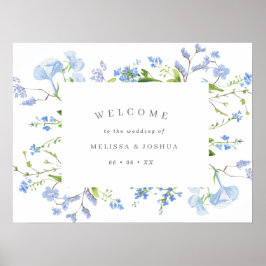 Elegante Hochzeit mit hellblauer Blume Willkommen Poster