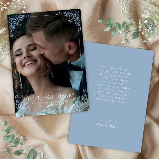 Elegante Hochzeit mit hellblauer Grenze Dankeskarte