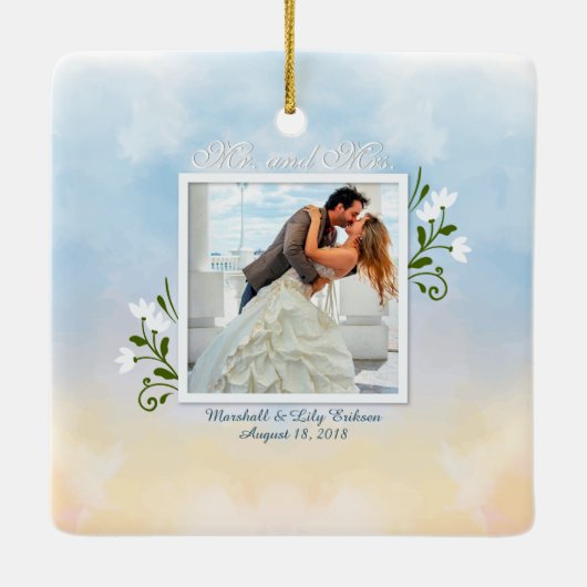 Elegante Hochzeit mit Ihrem eigenen Foto | Ornamen Keramikornament (Rückseite)