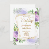 Elegante Hochzeit mit lila Blumen Einladung (Vorne/Hinten)