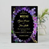 Elegante Hochzeit mit lila Blumen Folieneinladung (Stehend vorne)