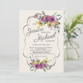 Elegante Hochzeit mit Lila Gelbwasser Einladung (Stehend Vorderseite)