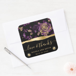 Elegante Hochzeit mit Lila Glitzer Rose Quadratischer Aufkleber